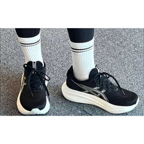 Asics Size 16 Extra Wide 4E Mens Gel Nimbus 27 Black Lake Gray Lace Sneakers NEW - Picture 4 of 16